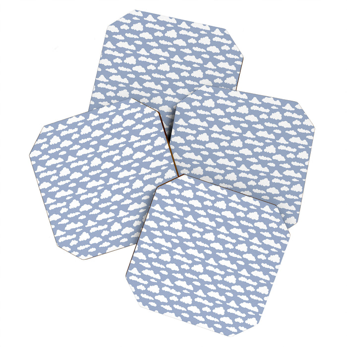 Sunny Summer Sky: White Cartoon Clouds in a Blue Sky Pattern Coaster Gallery Image 1