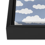 Sunny Summer Sky: White Cartoon Clouds in a Blue Sky Pattern Framed Canvas Print Gallery Image 3