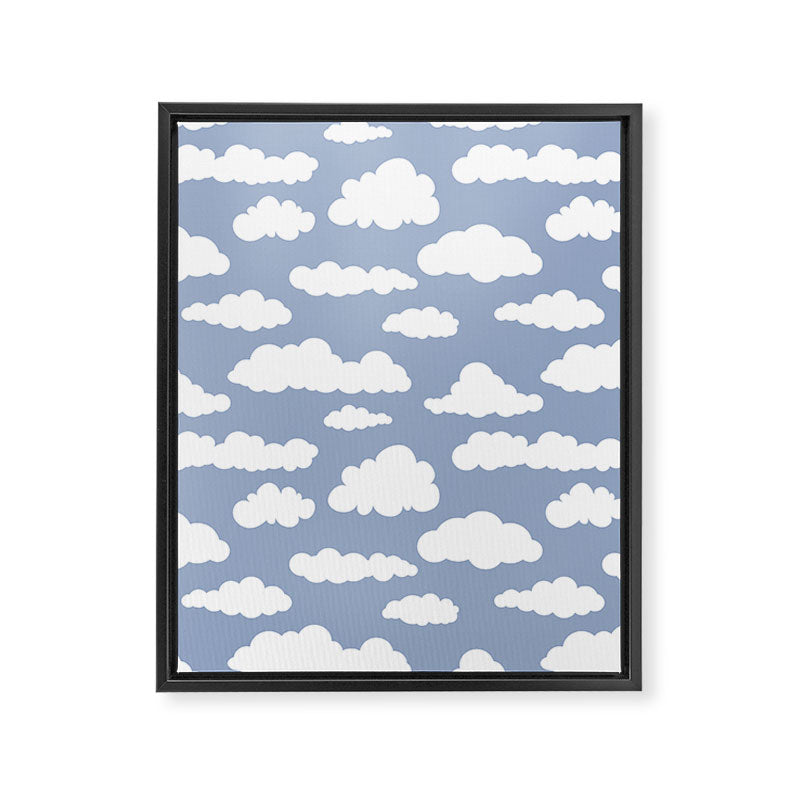 Sunny Summer Sky: White Cartoon Clouds in a Blue Sky Pattern Framed Canvas Print Gallery Image 8