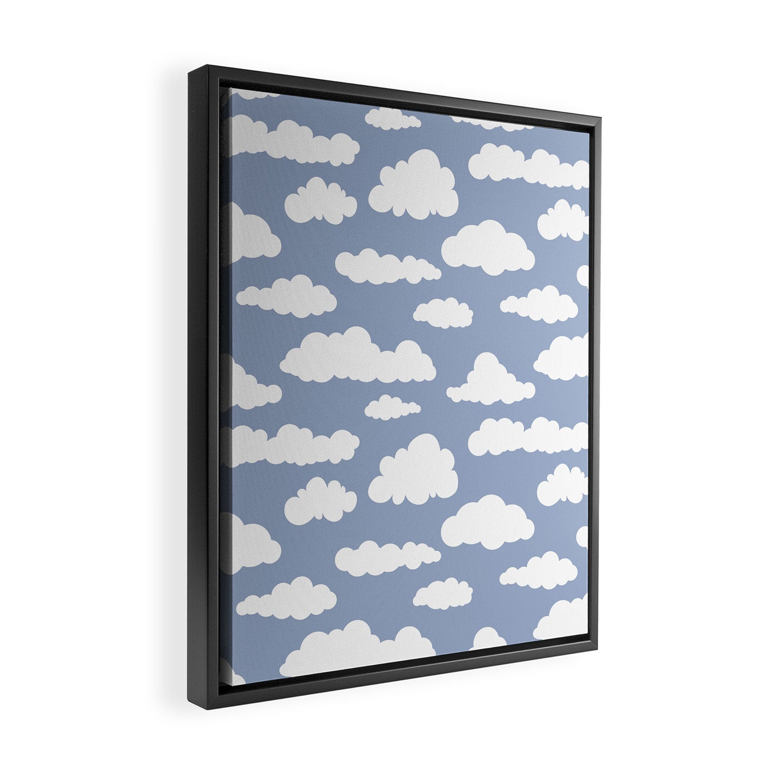 Sunny Summer Sky: White Cartoon Clouds in a Blue Sky Pattern Framed Canvas Print Gallery Image 2