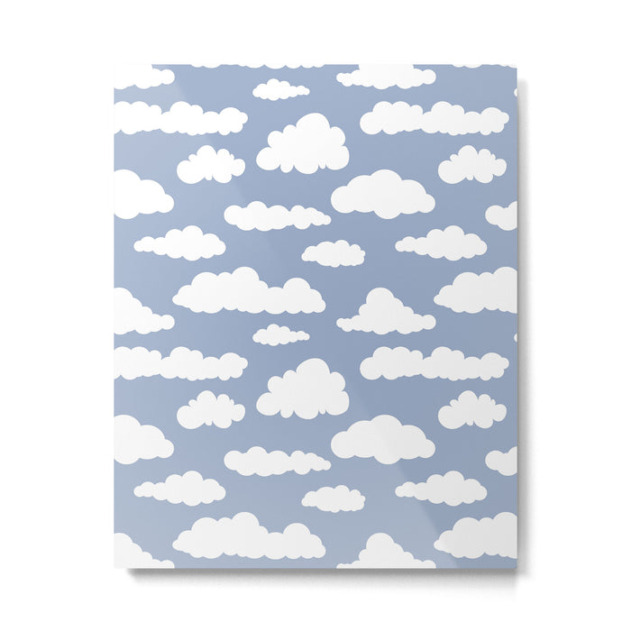 Sunny Summer Sky: White Cartoon Clouds in a Blue Sky Pattern Metal Print Gallery Image 1