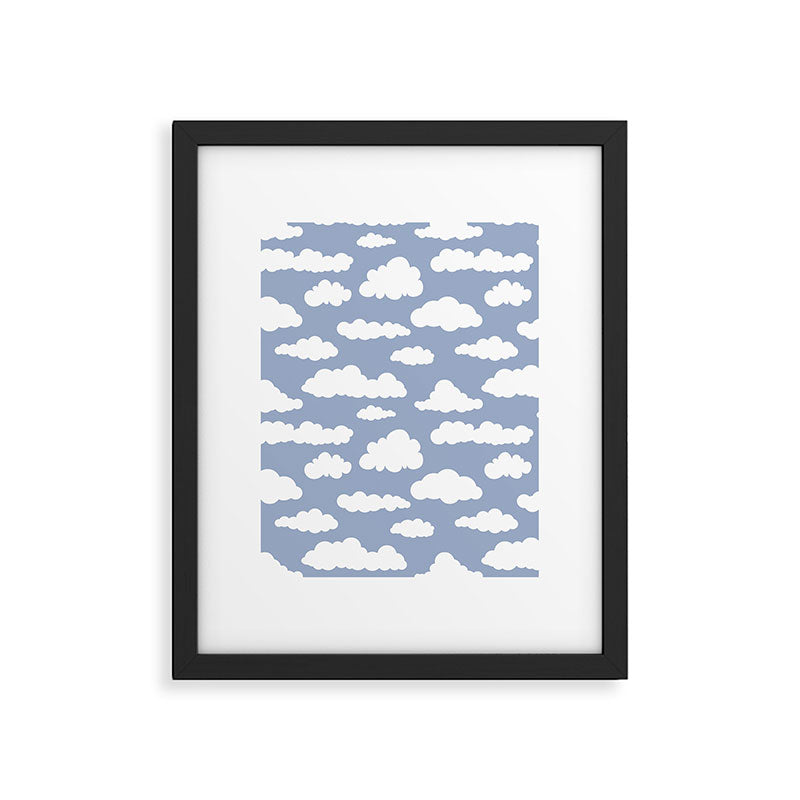 Sunny Summer Sky: White Cartoon Clouds in a Blue Sky Pattern Framed Art Print Gallery Image 6