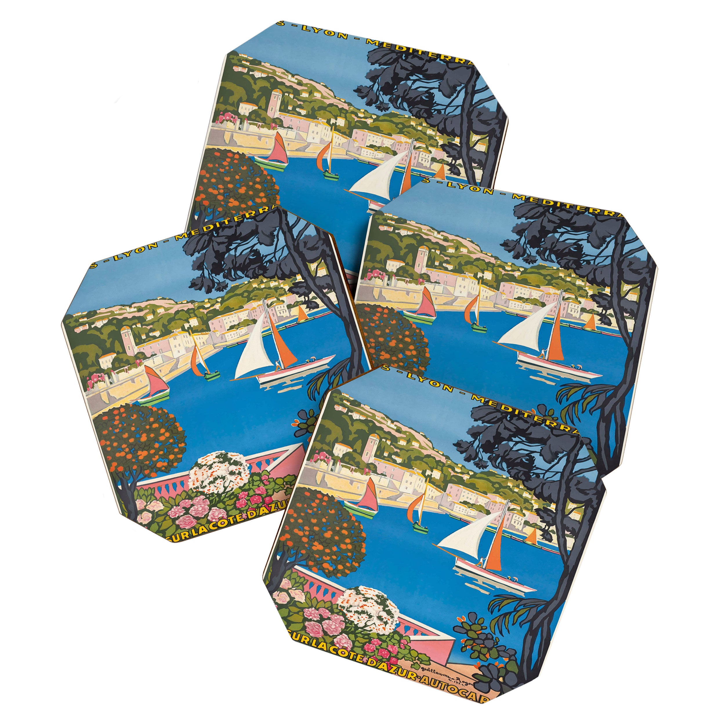 1926 FRANCE Summer On The Cote D'Azur Travel Poster Coaster Gallery Image 1