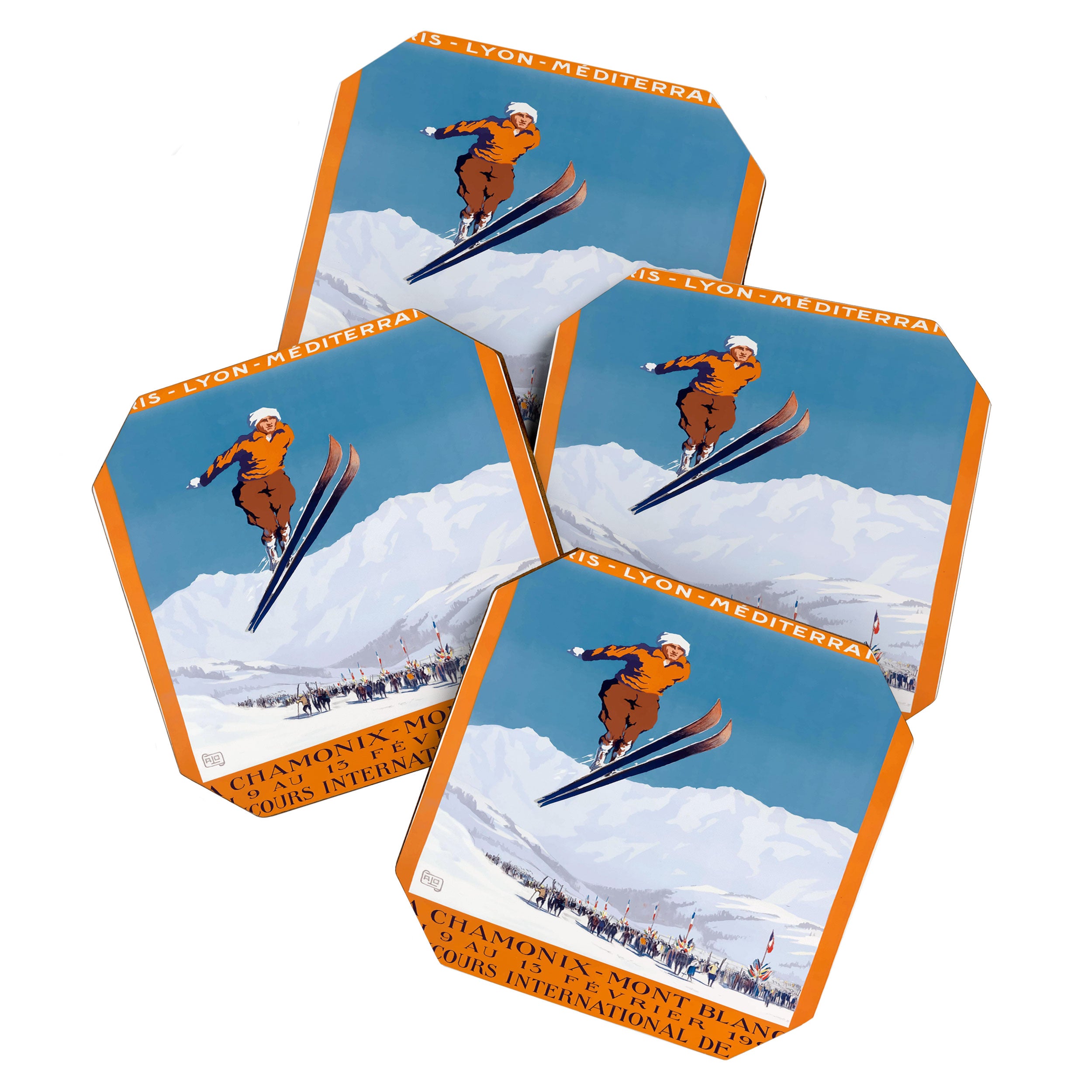 1927 Chamonix - Mont Blanc France Ski Championship Poster Coaster Gallery Image 1