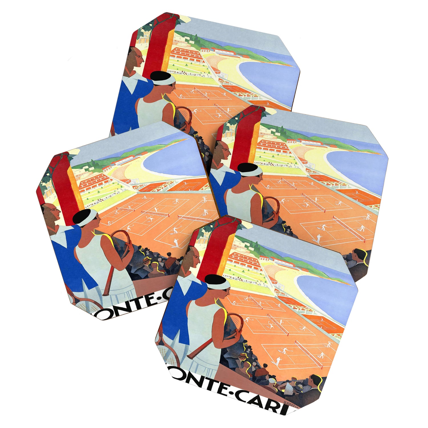 1930 MONTE CARLO Tennis Monaco Travel Poster Coaster Gallery Image 1