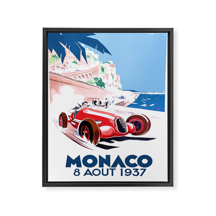 1937 MONACO Grand Prix Racing Poster Framed Canvas Print Gallery Image 1