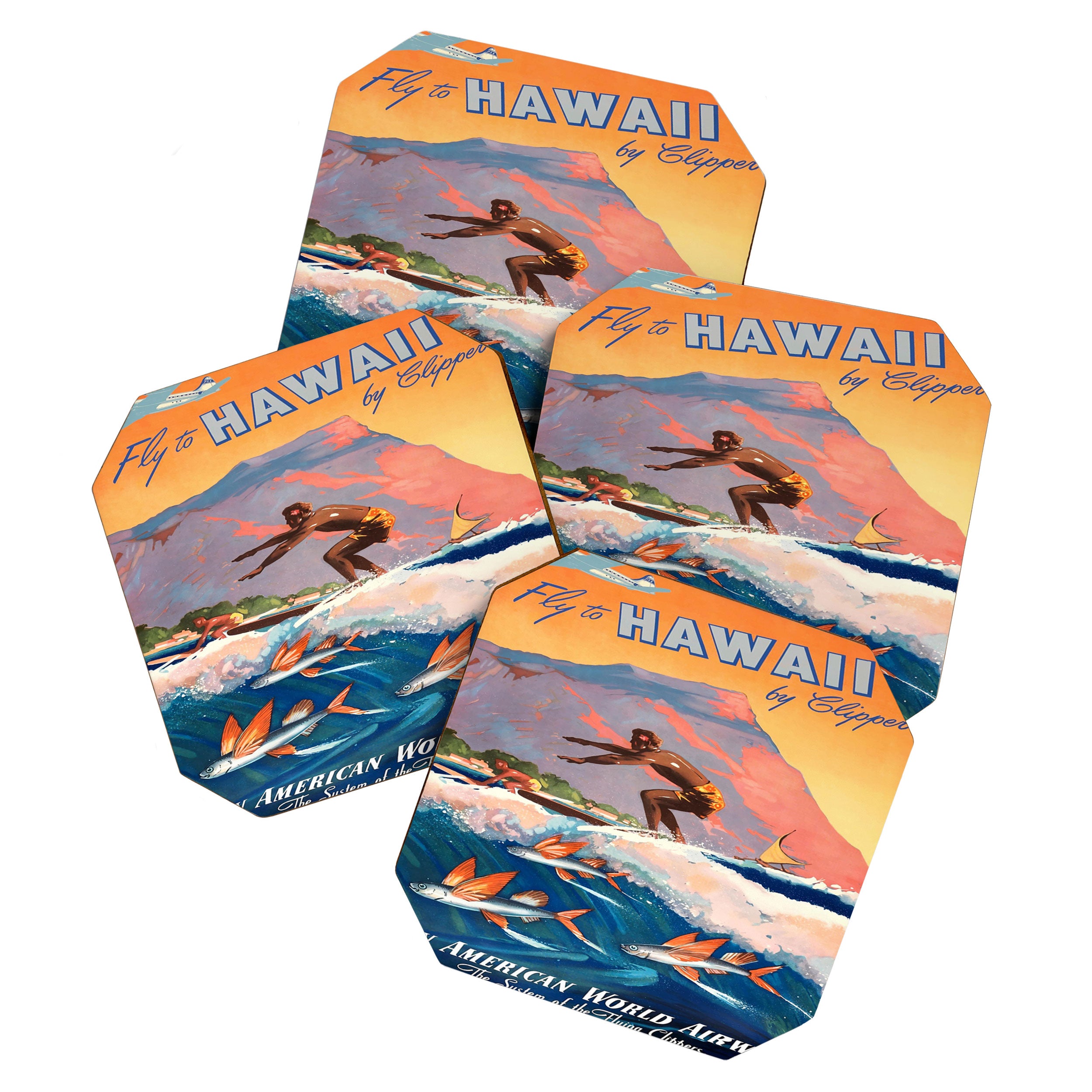 1947 Fly To Hawaii By Clipper Pan American Travel Poster Coaster Gallery Image 1