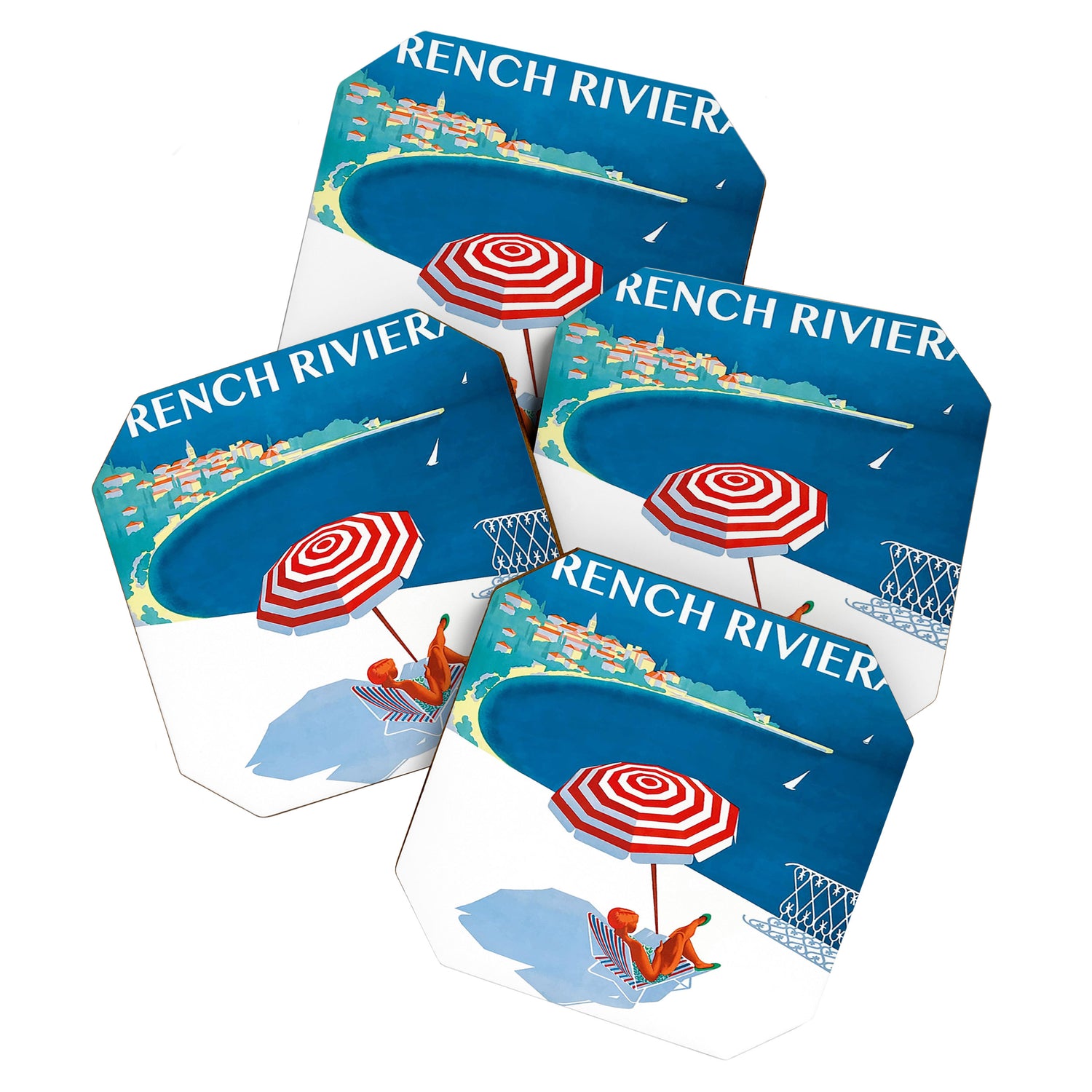 1954 FRENCH RIVIERA Travel Poster Coaster Gallery Image 1