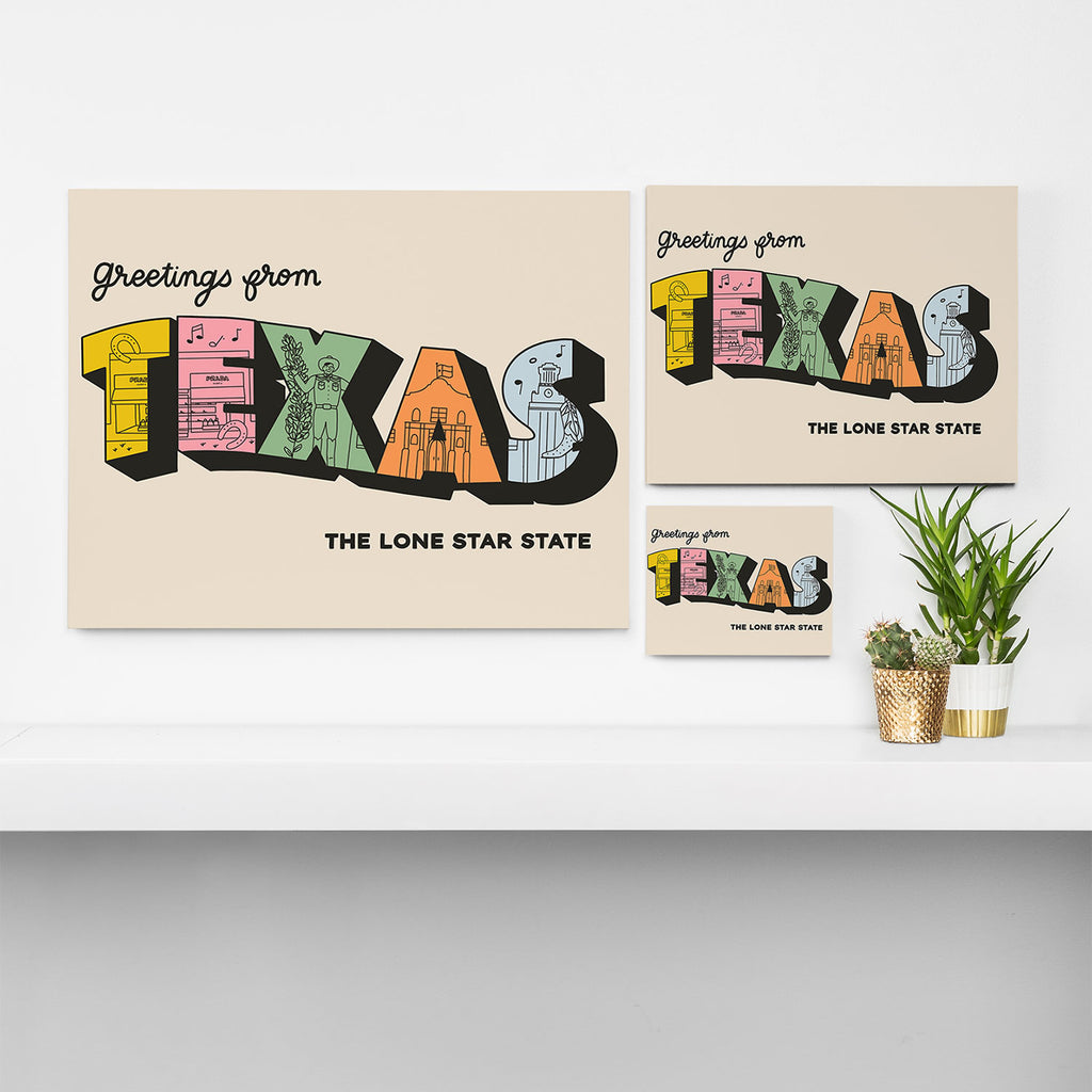Greetings From Texas - Beige Canvas Print Gallery Image 3