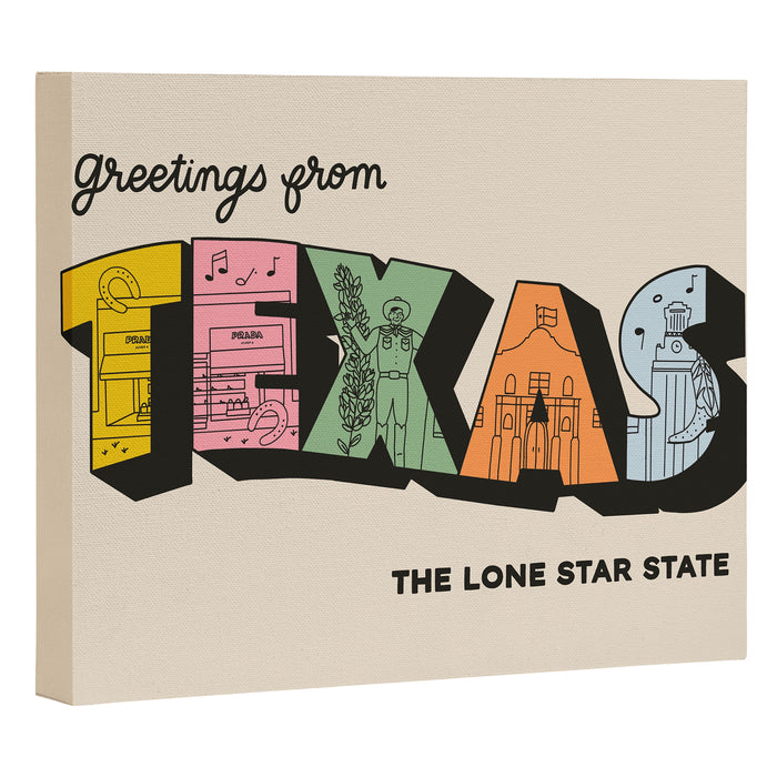Greetings From Texas - Beige Canvas Print Gallery Image 1
