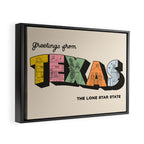 Greetings From Texas - Beige Framed Canvas Print Gallery Image 2