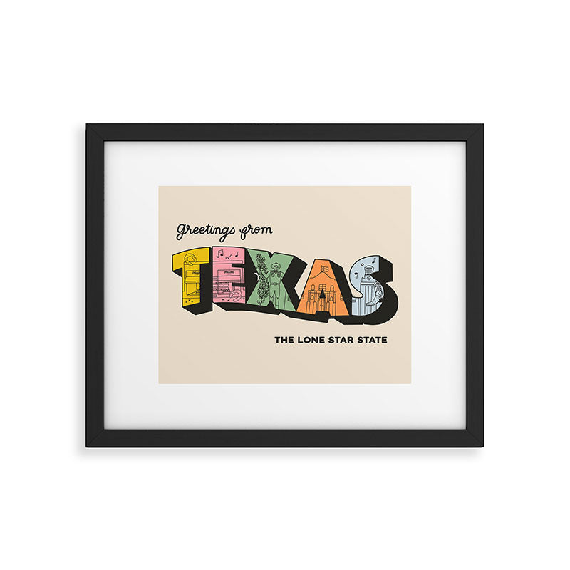 Greetings From Texas - Beige Framed Art Print Gallery Image 4