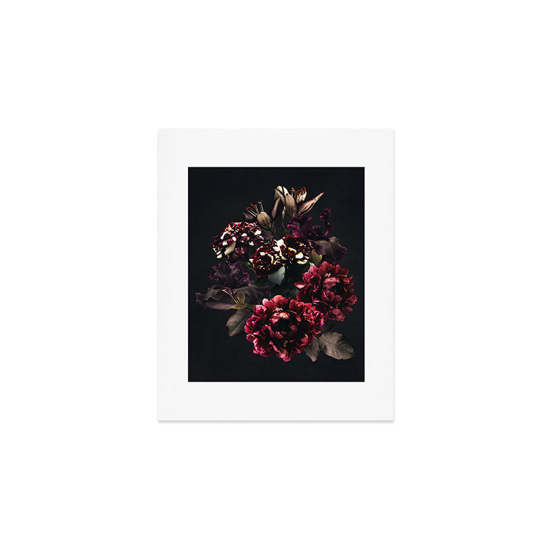 Midnight garden. Vintage bouquet of roses, dark red peony and iris. Art Print Gallery Image 1