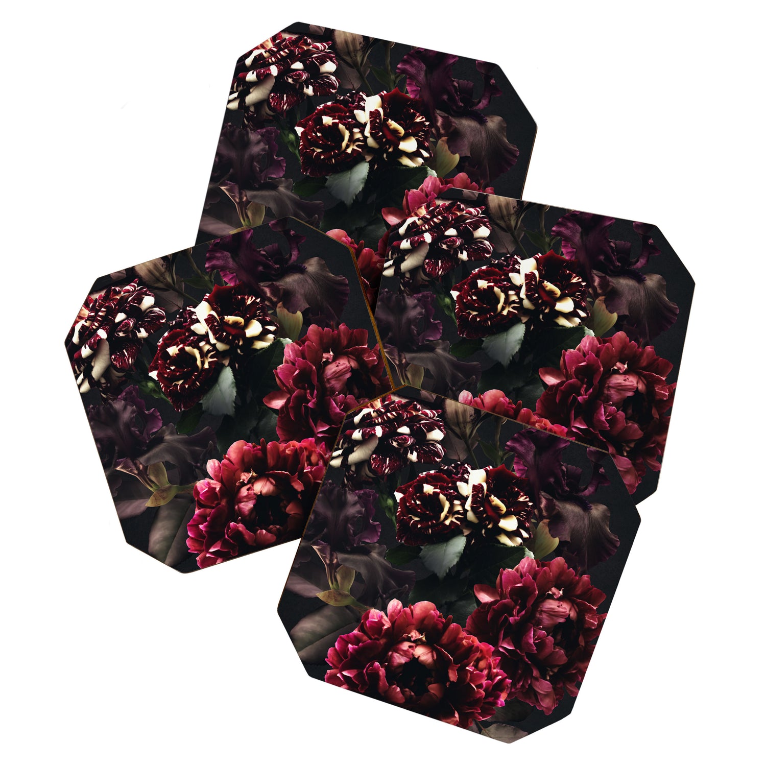 Midnight garden. Vintage bouquet of roses, dark red peony and iris. Coaster Gallery Image 1
