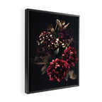 Midnight garden. Vintage bouquet of roses, dark red peony and iris. Framed Canvas Print Gallery Image 2