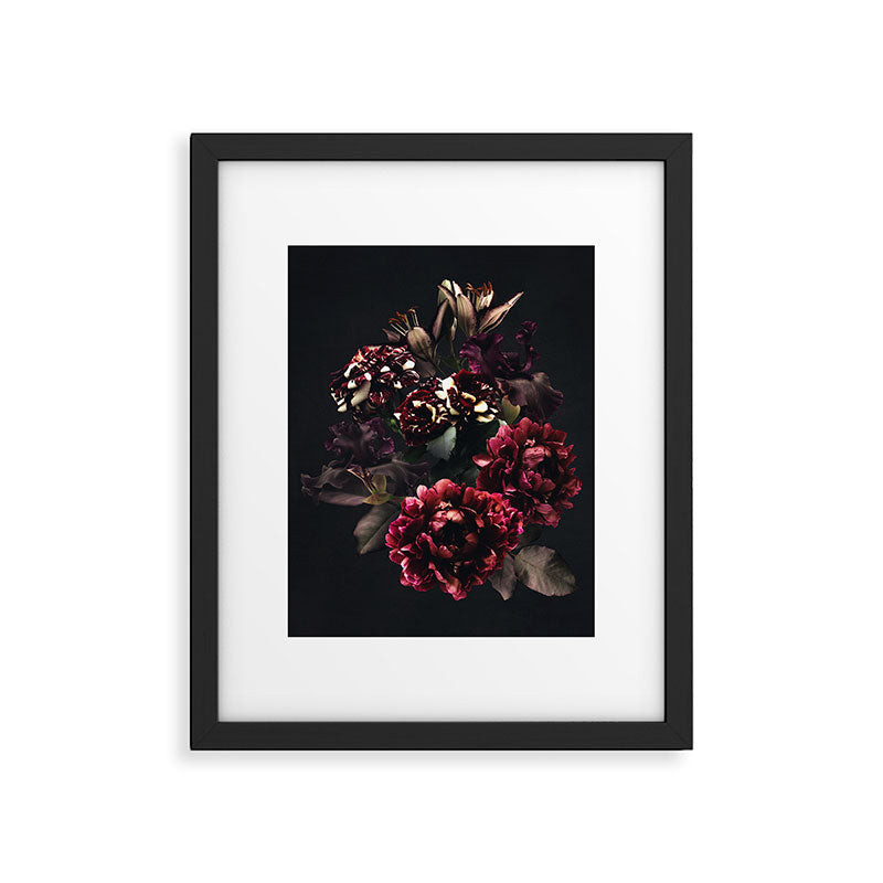 Midnight garden. Vintage bouquet of roses, dark red peony and iris. Framed Art Print Gallery Image 6