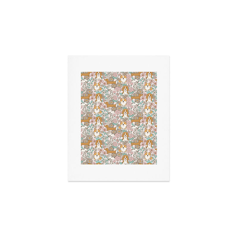 Floral Puppies Art Print Gallery Image 1