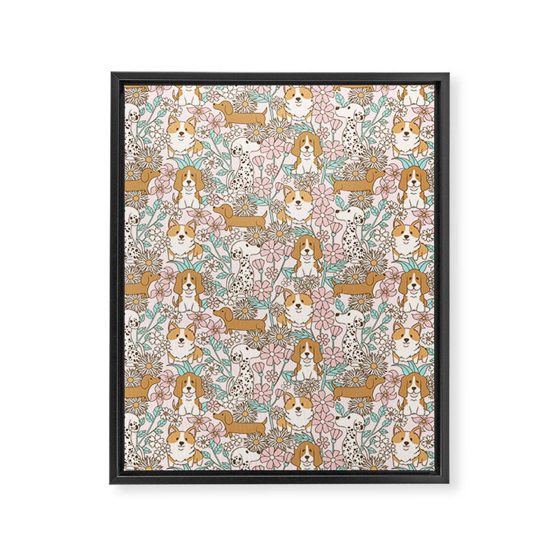 Floral Puppies Framed Canvas Print Gallery Image 8