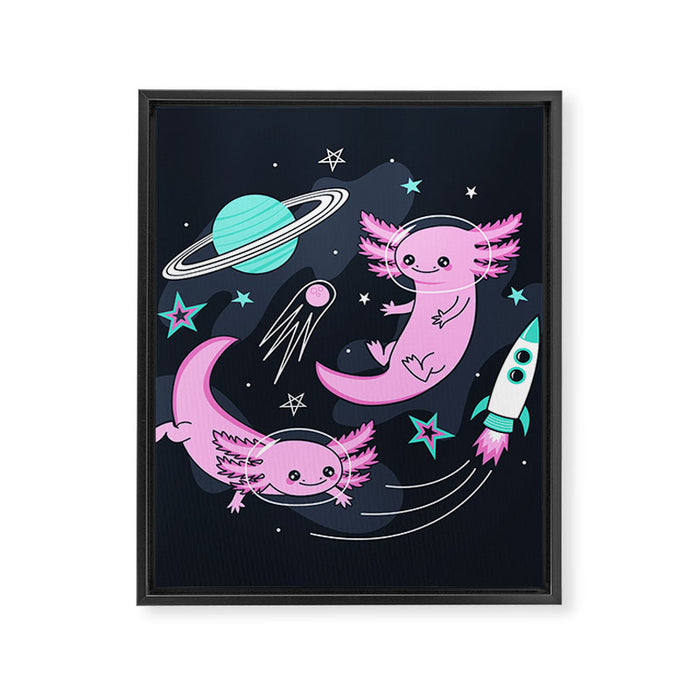 Space Axolotls Framed Canvas Print Gallery Image 1