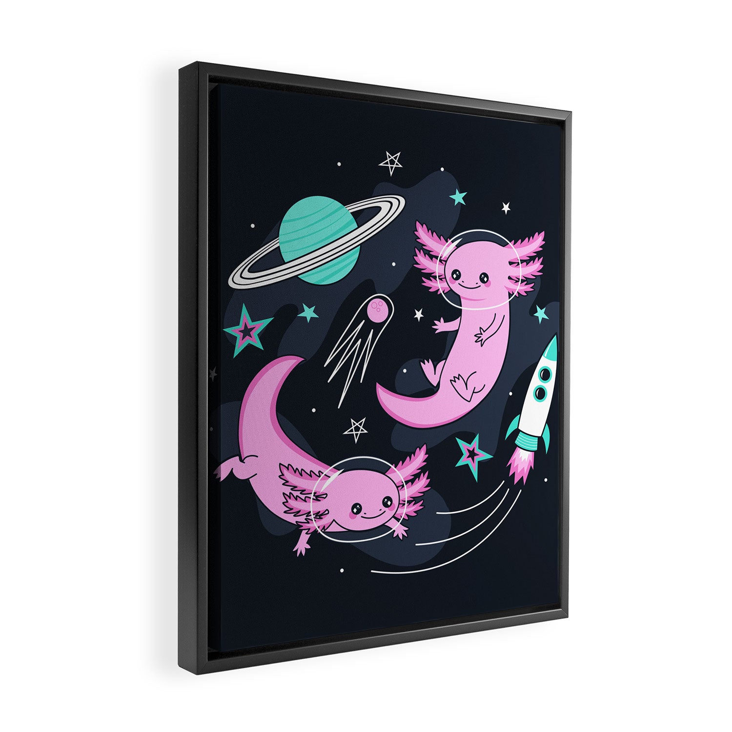 Space Axolotls Framed Canvas Print Gallery Image 2