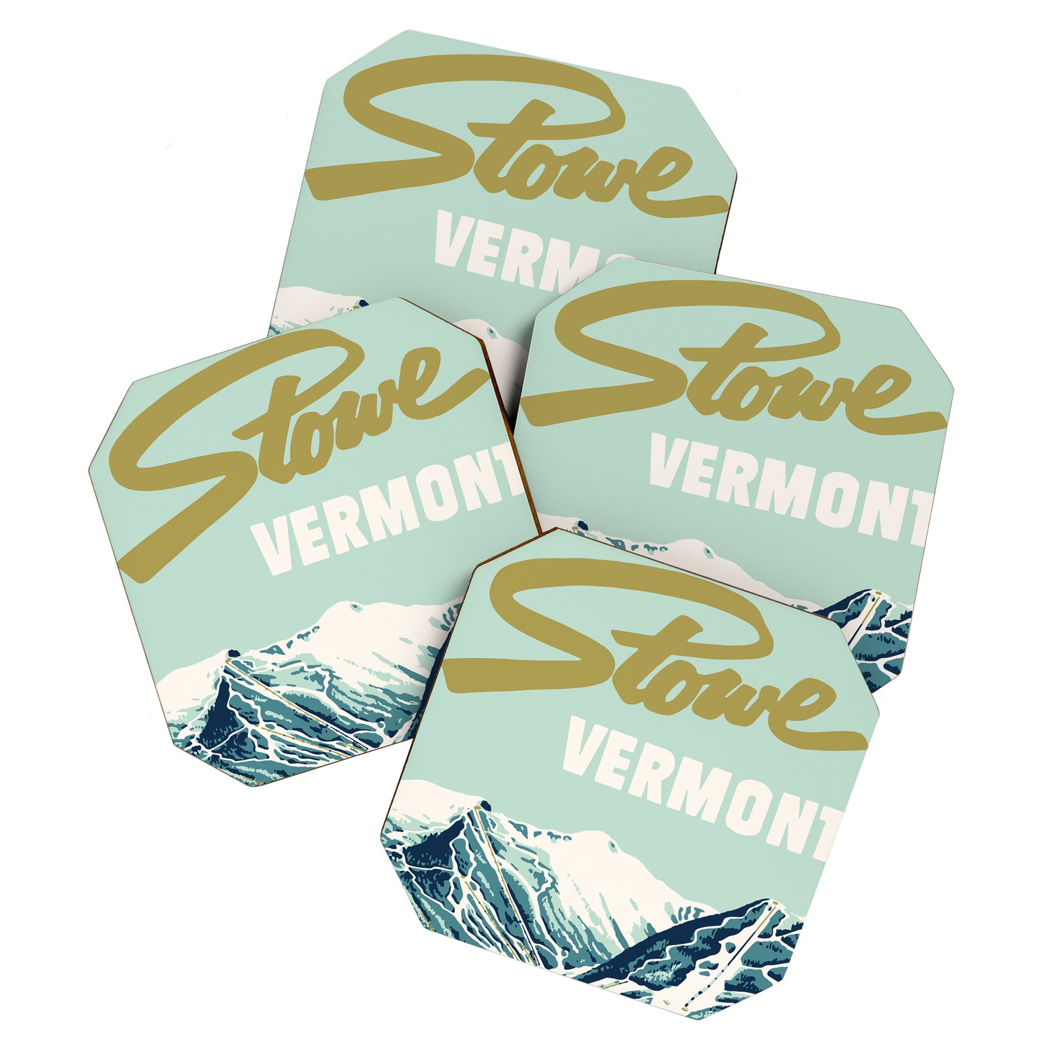 2021 Ski Stowe Vermont Vintage Poster  Coaster Gallery Image 1