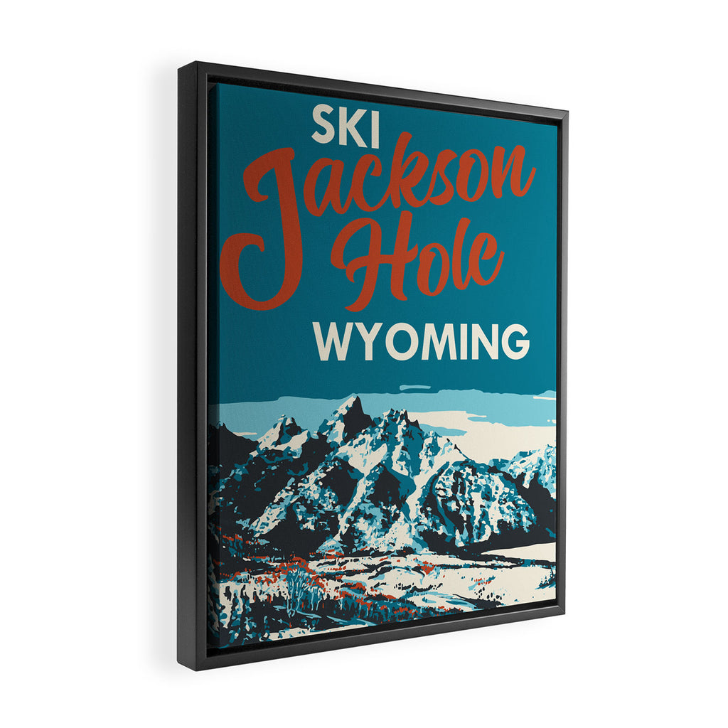 Ski Jackson Hole Wyoming Vintage Ski Poster Framed Canvas Print Gallery Image 2