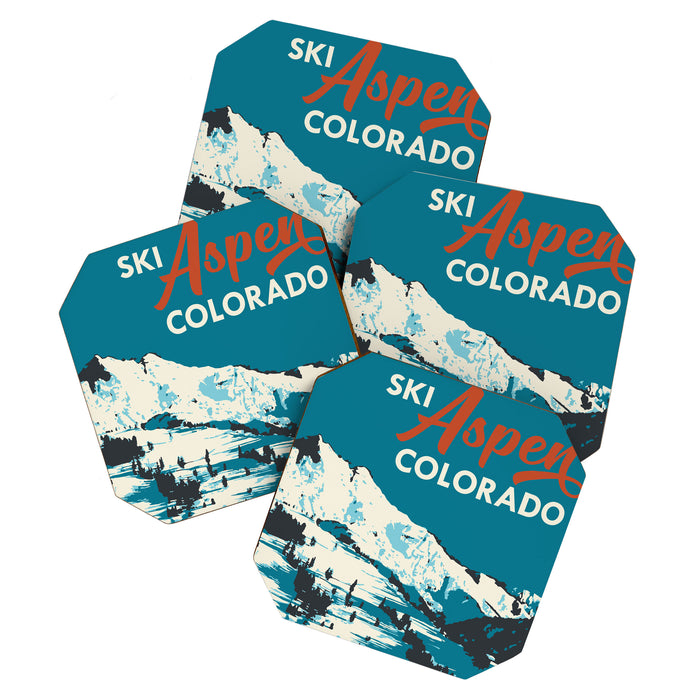 Vintage Ski Aspen Poster Coaster Gallery Image 1
