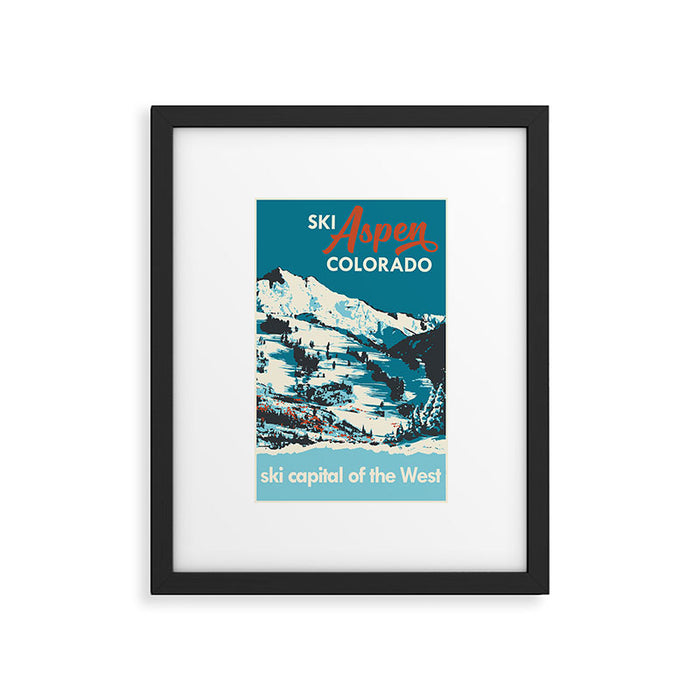 Vintage Ski Aspen Poster Framed Art Print Gallery Image 1