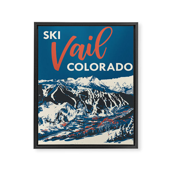 Vintage Vail Ski Poster Blue Framed Canvas Print Gallery Image 1
