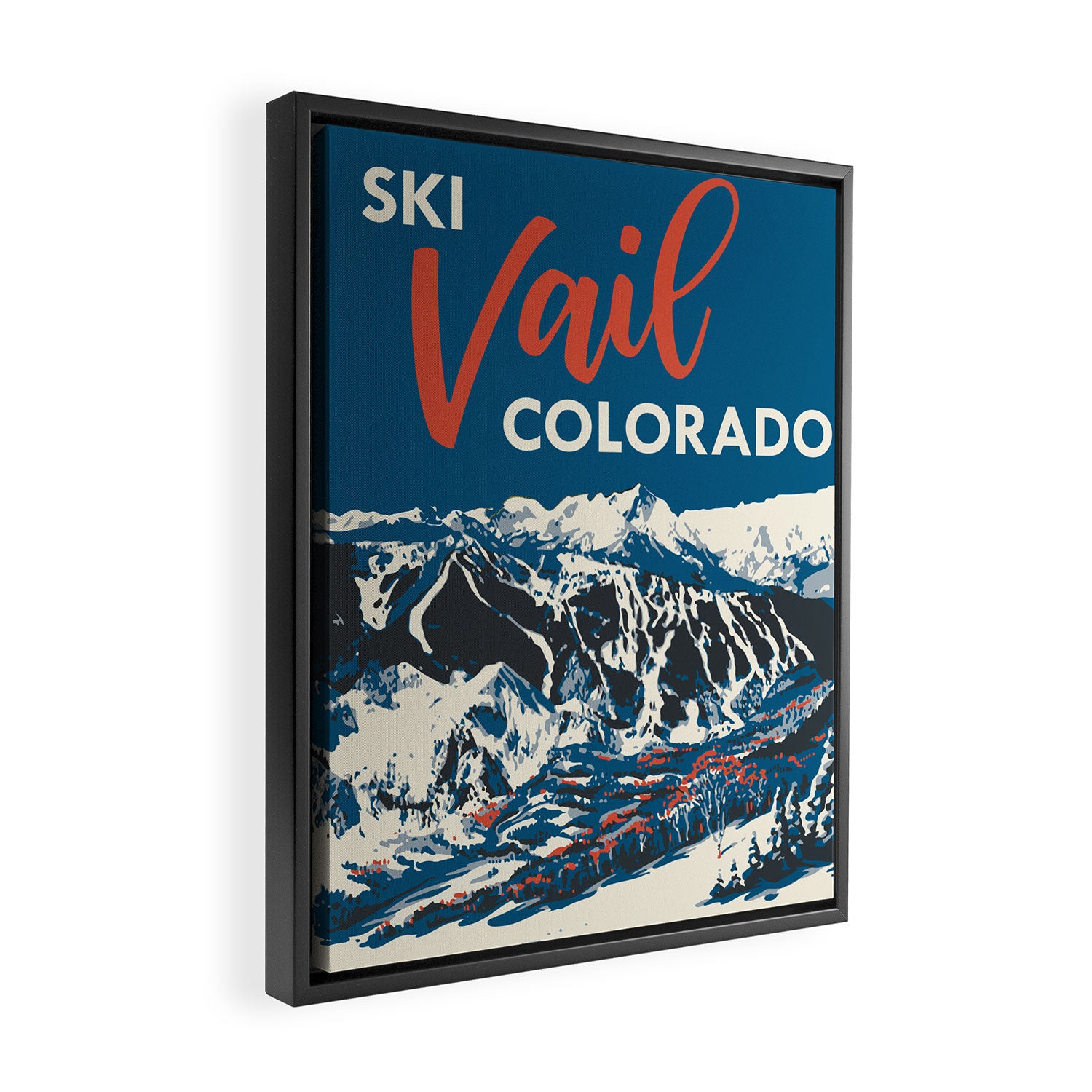 Vintage Vail Ski Poster Blue Framed Canvas Print Gallery Image 2