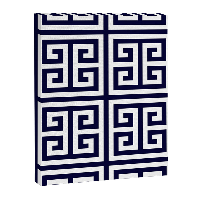 Greek Key Patten White And Navy Blue Canvas Print Gallery Image 1