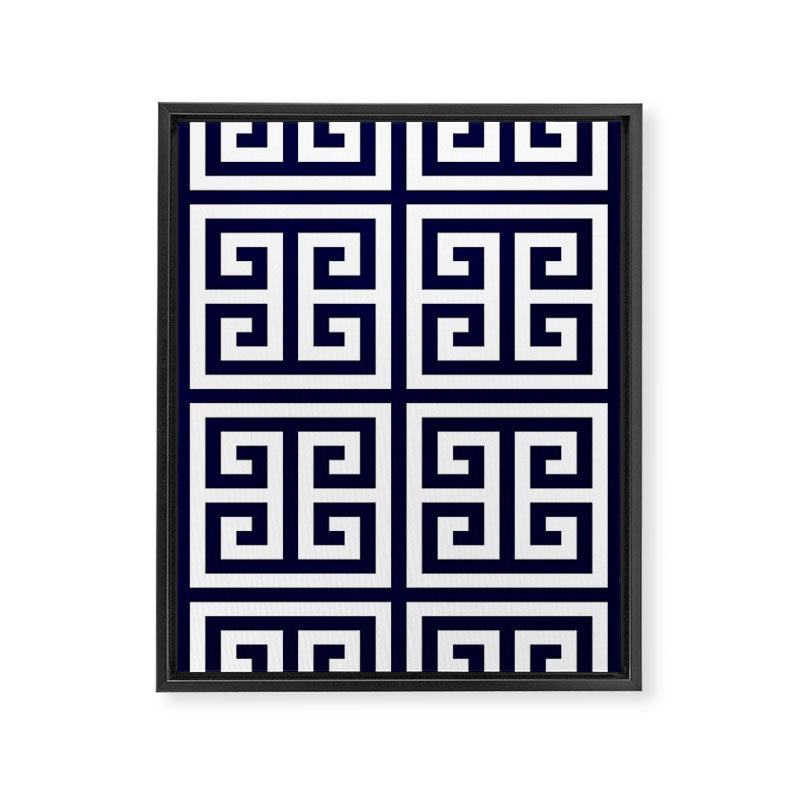 Greek Key Patten White And Navy Blue Framed Canvas Print Gallery Image 8