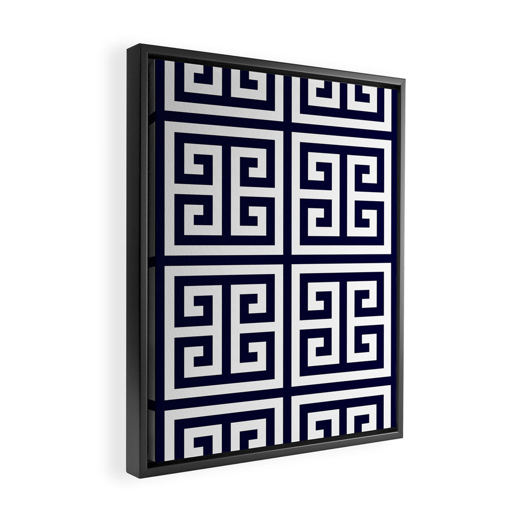 Greek Key Patten White And Navy Blue Framed Canvas Print Gallery Image 2