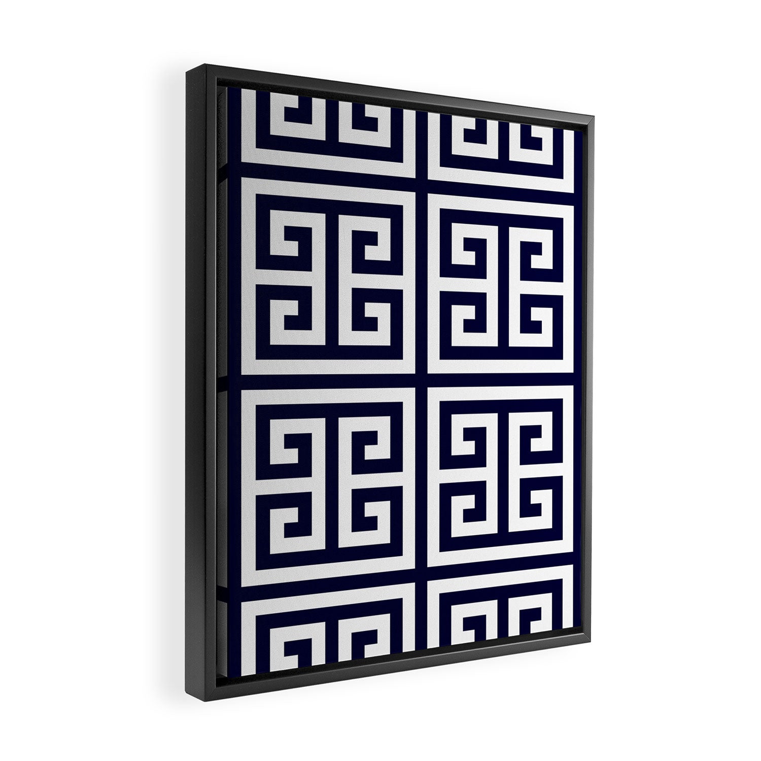 Greek Key Patten White And Navy Blue Framed Canvas Print Gallery Image 2