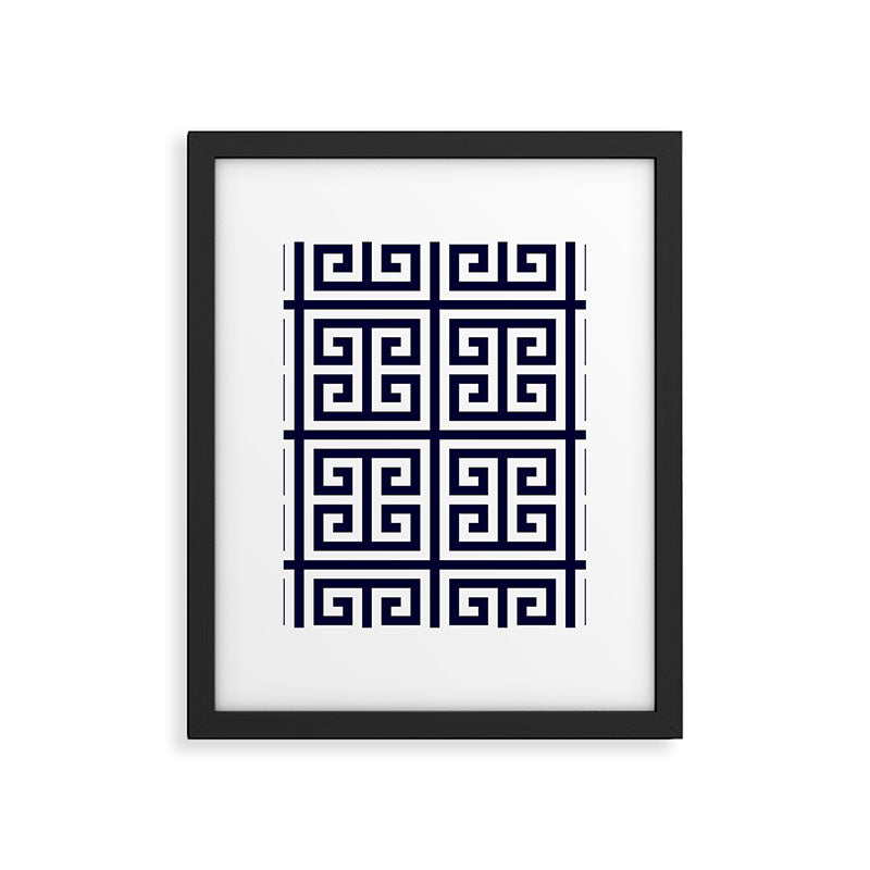 Greek Key Patten White And Navy Blue Framed Art Print Gallery Image 6
