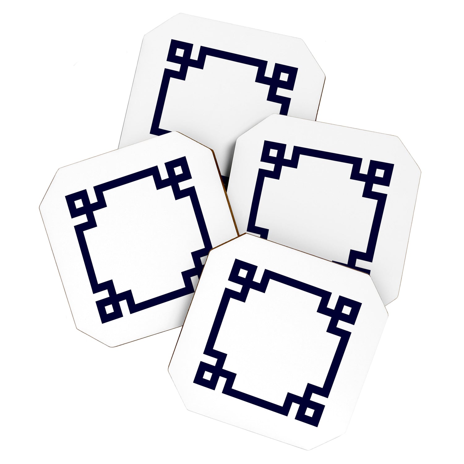 Greek Key Square Navy Blue On White Coaster Gallery Image 1