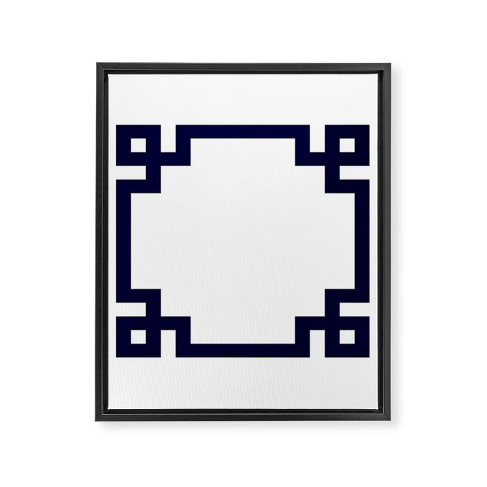 Greek Key Square Navy Blue On White Framed Canvas Print Gallery Image 1