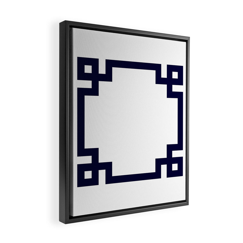 Greek Key Square Navy Blue On White Framed Canvas Print Gallery Image 2