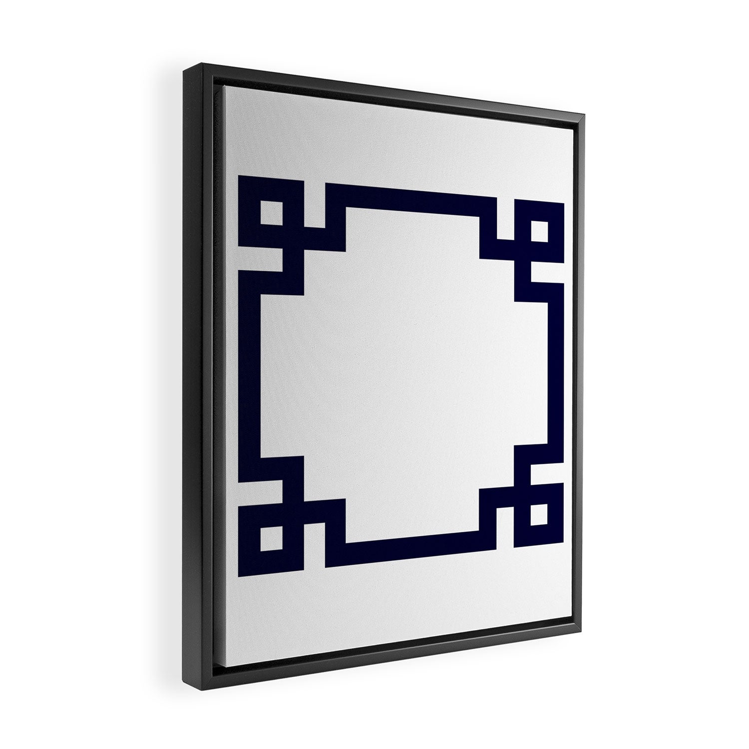 Greek Key Square Navy Blue On White Framed Canvas Print Gallery Image 2