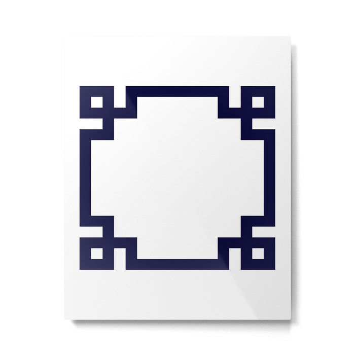 Greek Key Square Navy Blue On White Metal Print Gallery Image 1