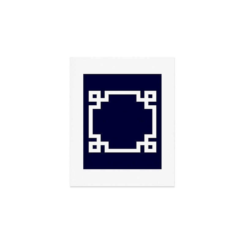 Greek Key Square White On Navy Blue Art Print Gallery Image 1