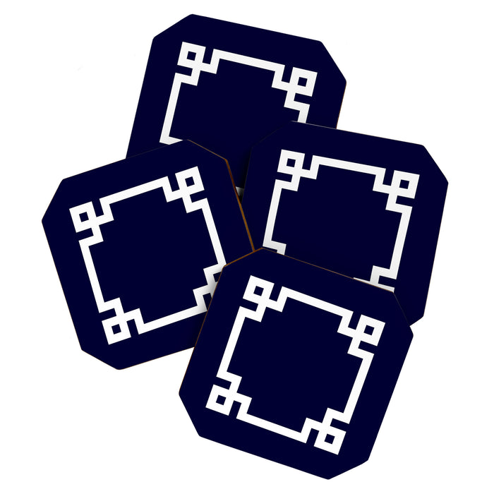 Greek Key Square White On Navy Blue Coaster Gallery Image 1