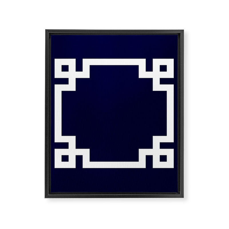 Greek Key Square White On Navy Blue Framed Canvas Print Gallery Image 8