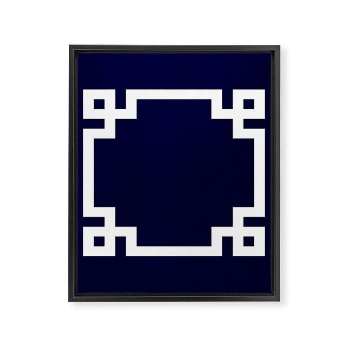 Greek Key Square White On Navy Blue Framed Canvas Print Gallery Image 1