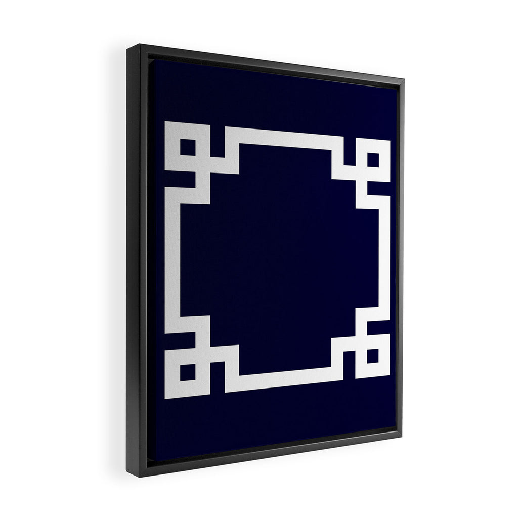 Greek Key Square White On Navy Blue Framed Canvas Print Gallery Image 2