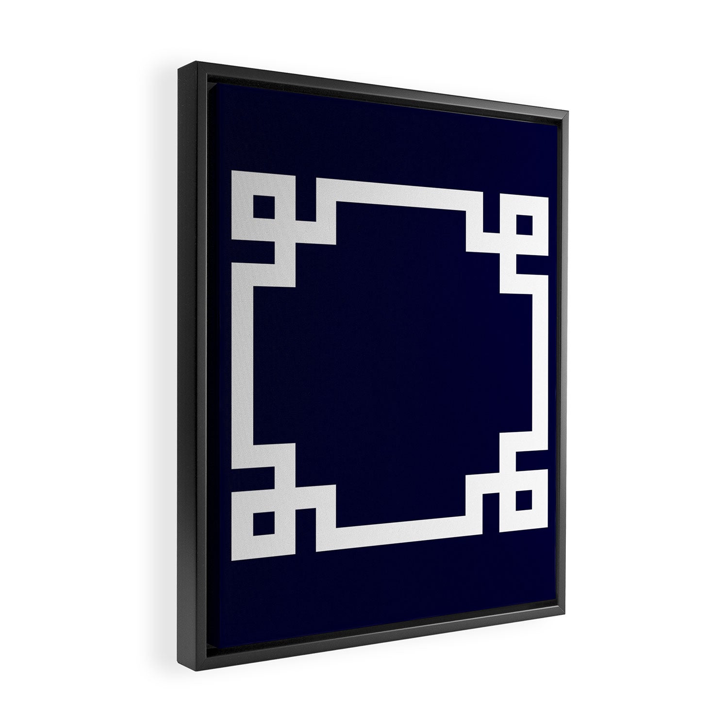 Greek Key Square White On Navy Blue Framed Canvas Print Gallery Image 2