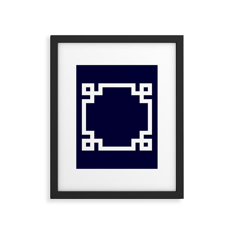 Greek Key Square White On Navy Blue Framed Art Print Gallery Image 6