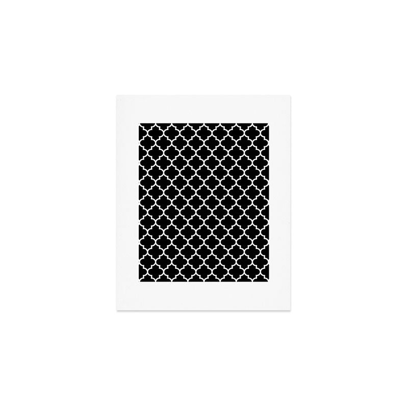 White Moroccan Quatrefoil On Darkest Black Art Print Gallery Image 1