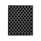 White Moroccan Quatrefoil On Darkest Black Framed Canvas Print Gallery Image 8