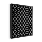 White Moroccan Quatrefoil On Darkest Black Framed Canvas Print Gallery Image 2